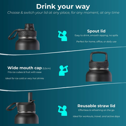 Stainless Steel Drink Bottle - Black